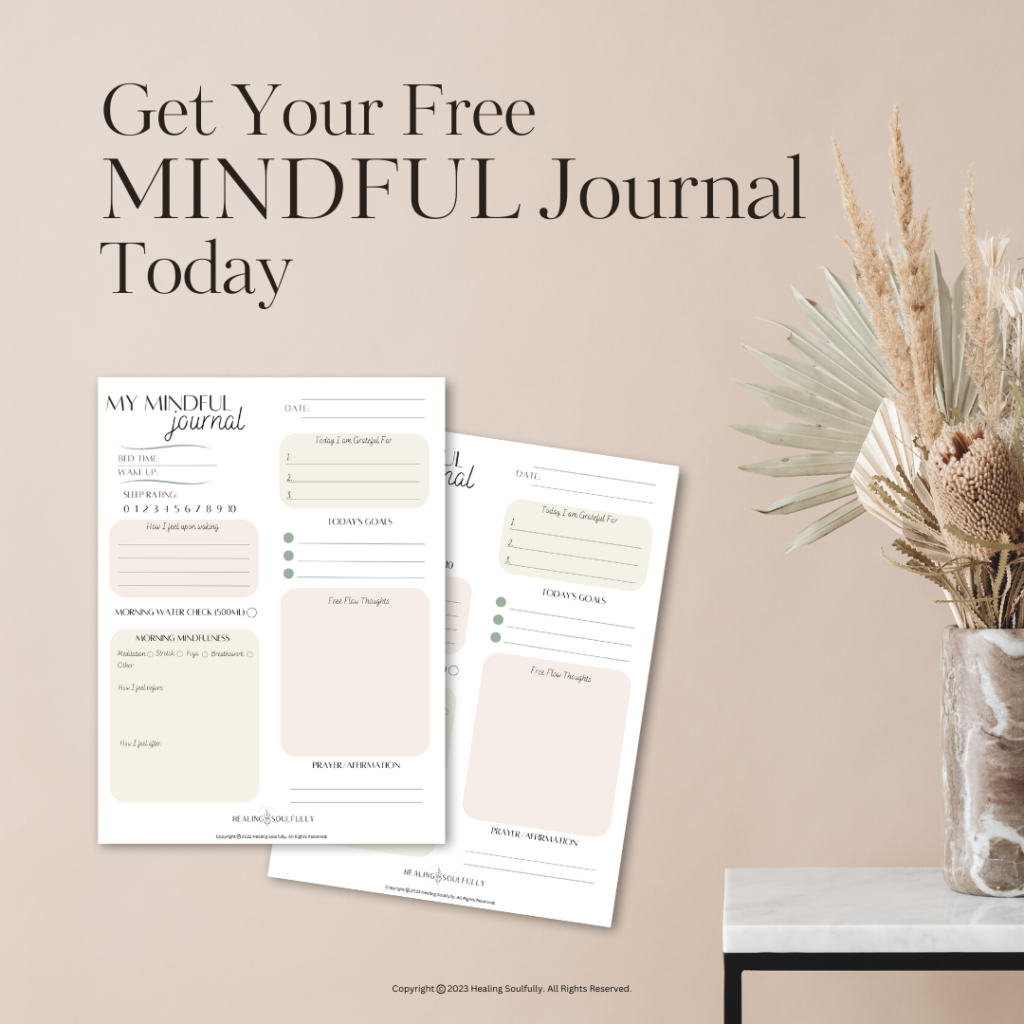 Graphic showing free downloadable Mindful Journal PDF